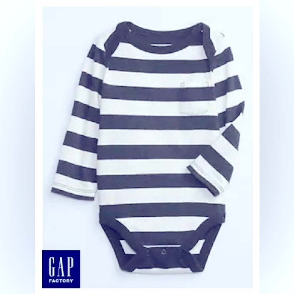 GAP Long Sleeve Rugby Strip Blue Bodysuit (0-3mo) NWT